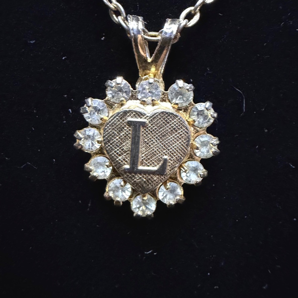 Initial‎ L Heart Necklace Women OS Gold Plated Rhinestone Dainty Pendant